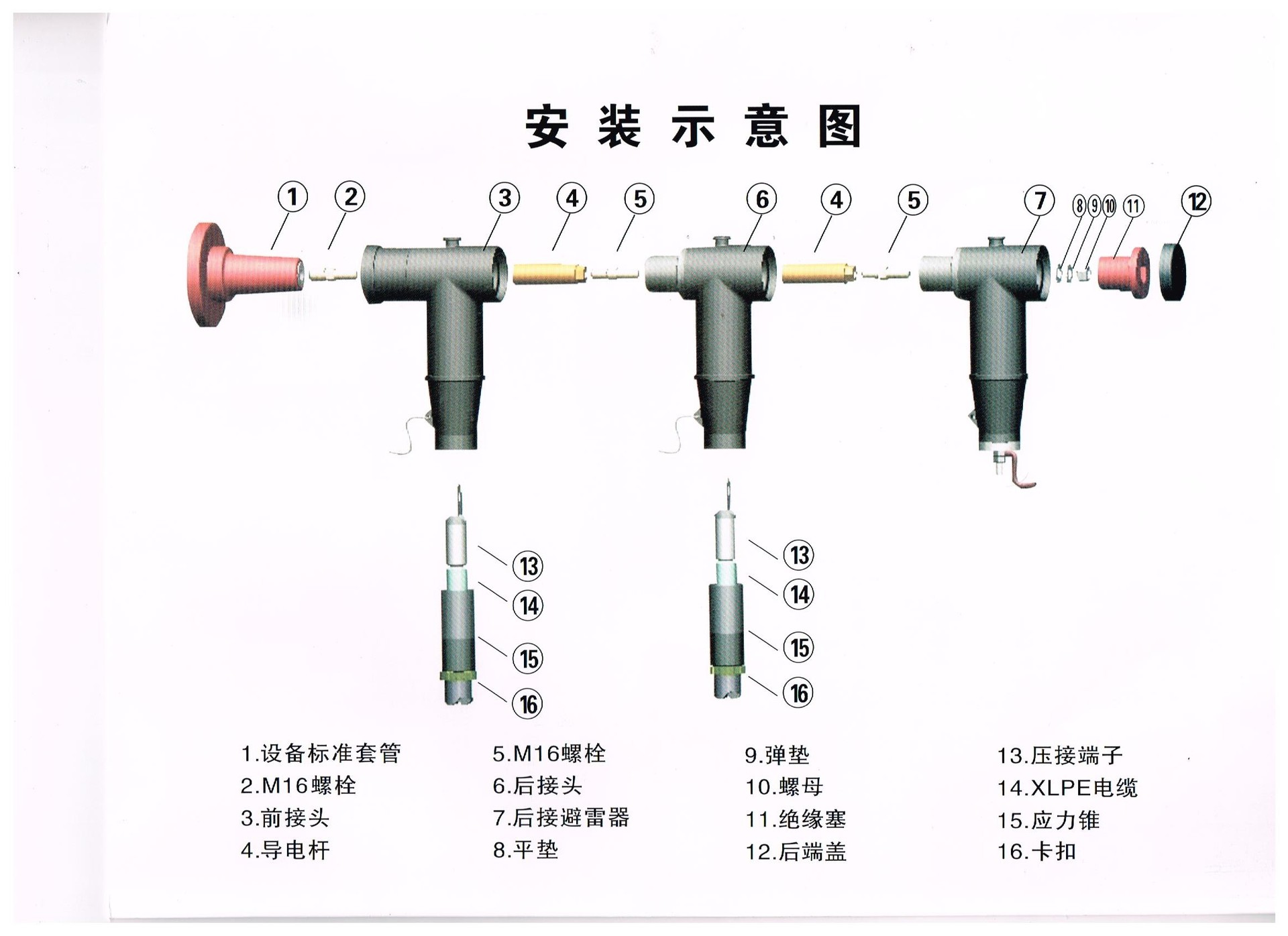 肘型头 欧式t型电缆分支箱插头 20kv欧式t型触插头 触摸插头